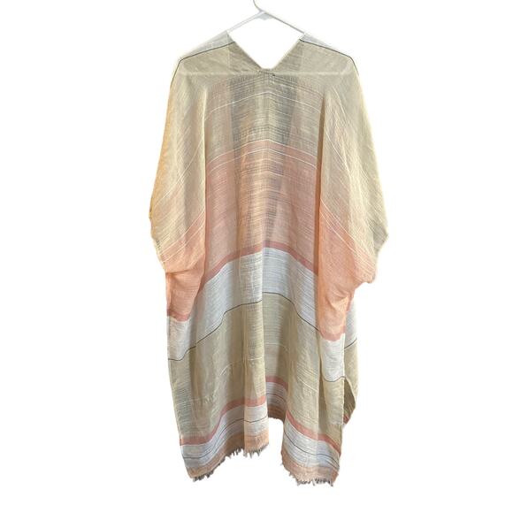 Coco + Carmen Open Front Kimona Peach White Pink One Size Polyester - Picture 2 of 8
